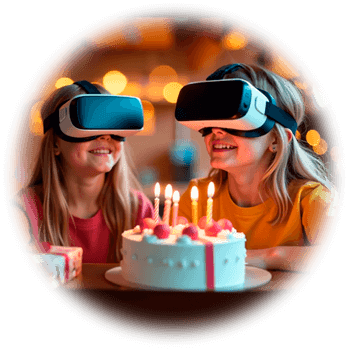 Празднование дня рождения с тортом и в VR-шлемах