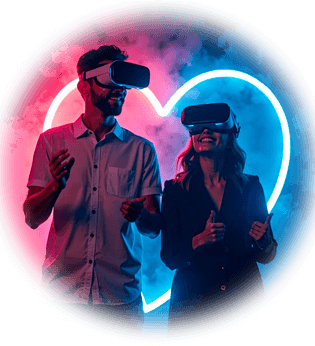 Пара на романтическом свидании в виртуальной реальности